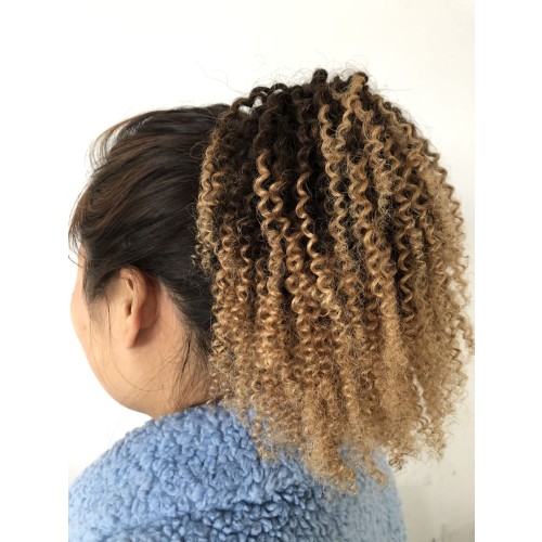 Brown Ombre Afro Kinky Curly Human Hair Drawstring Rope Ponytail PW1035