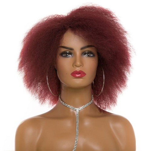 Maroon Side Parting Afro Curly Synthetic Wigs RW1192