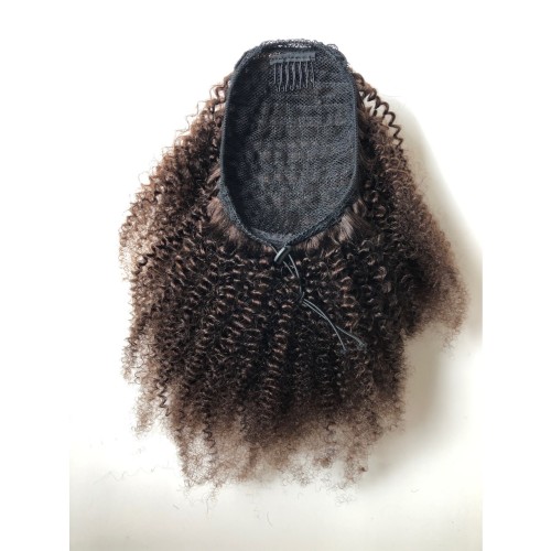 Dark Brown Afro Curly Human Hair Drawstring Rope Ponytail PW1034