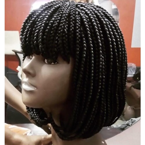 12" Black Bangs Short African Braid Synthetic Braided Wigs BW752