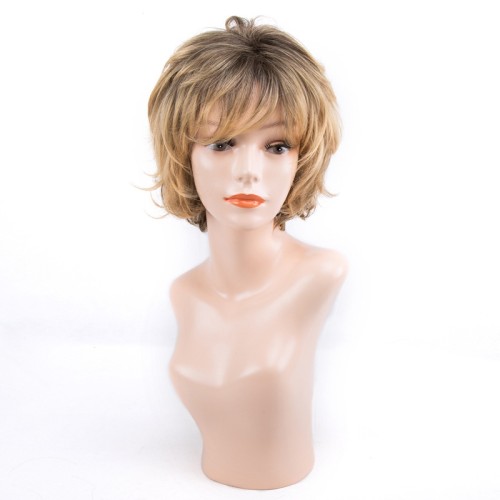 Two Tone Blonde With Dark Roots Short Fluffy Wave Synthetic Wigs RW1169