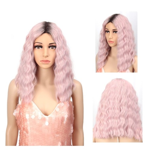 Pink With Dark Roots Curly Lace Front Synthetic Wig LF250