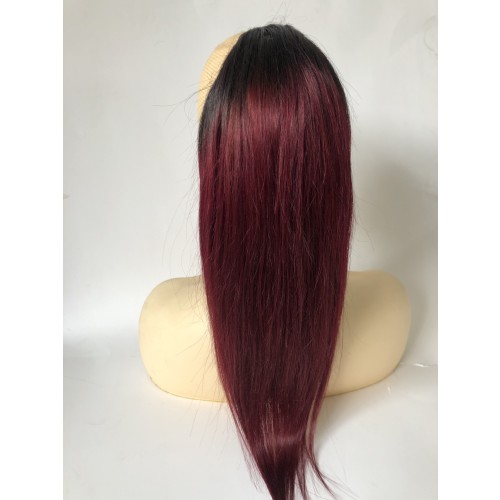 Wine Red Silky Straight Human Hair Drawstring Rope Ponytail PW1040