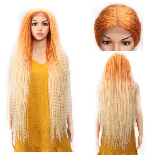 Orange Blonde Ombre Super Long Corn Curly Lace Front Synthetic Wig LF260