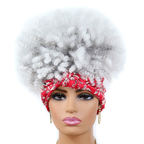 Silvery white With Dark Roots Afro Curly Synthetic Headband Wigs HW956