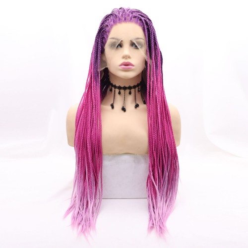 Purple Rose Pink Ombre Hand Braid Lace Front Braided Wigs BW603
