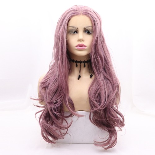 Purple Pink Wavy Lace Front Synthetic Wigs LF667