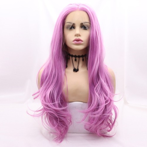 Bright Rose Pink Wavy Lace Front Synthetic Wigs LF668