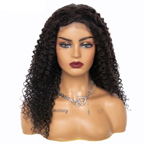 Natural Black Curly Lace Front Blend 80% Human Hair Wigs NH1228