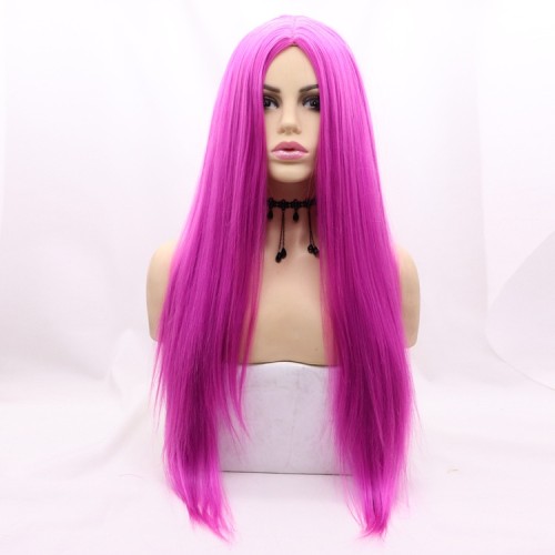 Rose Red Long Straight Synthetic Wigs RW727