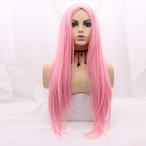  Long Straight Pink Synthetic Wigs RW726