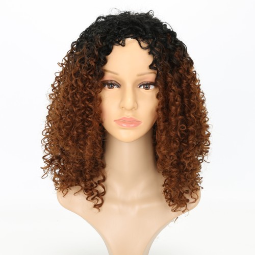 18" Black Brown Ombre African Curly Synthetic Wigs RW809