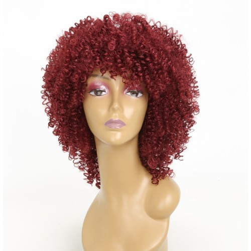Wine Red Short African Curly Synthetic Wigs RW805