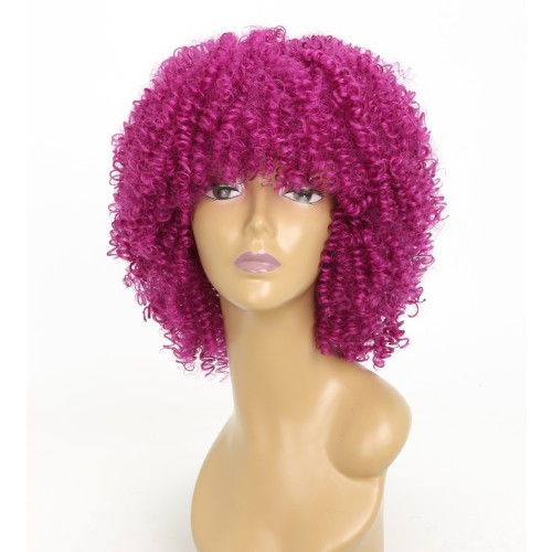 Rose Red Short African Curly Synthetic Wigs RW806
