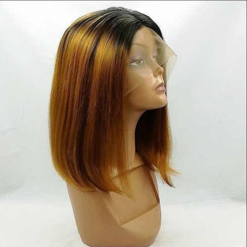Brown Gradient Bob Straight Lace Front Synthetic Wig LF472