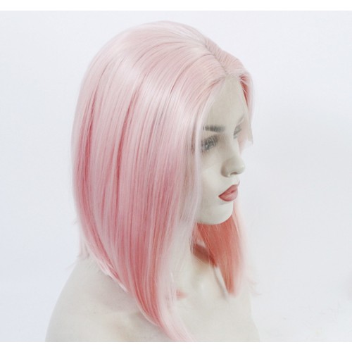 Light Pink Straight Bob Lace Front Synthetic Wig LF474