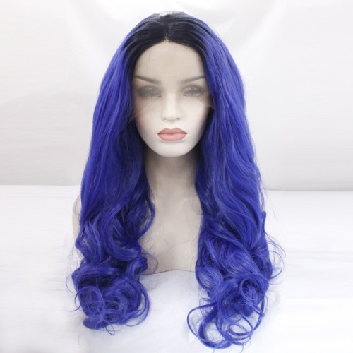Royal Blue With Dark Roots Wavy Red Lace Front Synthetic Wigs LF537