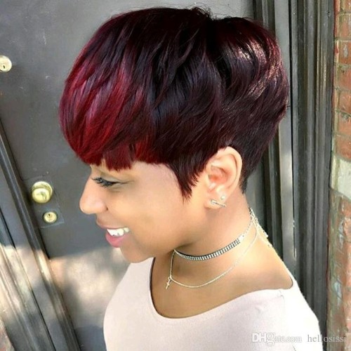 Black Red Ombre Short  Straight Synthetic Pixie Wigs RW1112