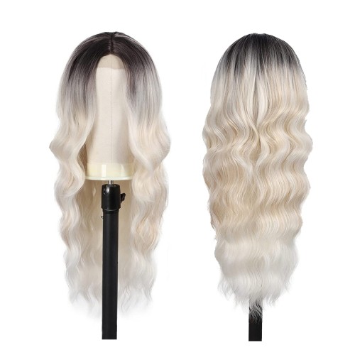 Blonde with Dark Roots Wavy Synthetic Wig RW034
