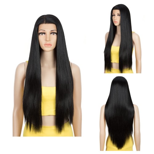 Black Long Straight Big Lace Front Synthetic Wigs LF188