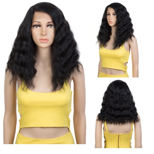 Black Mid-Length Curly Lace Front Synthetic Wig LF206