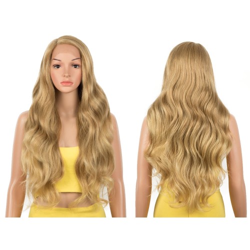 Two Tone Golden Long Wavy Lace Front Synthetic Wig LF212