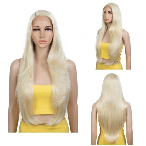 Gradient Blonde Long Straight Lace Front Synthetic Wig LF218