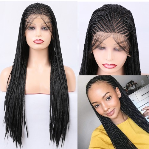 24" Black Lace Front Synthetic Braided Wig BW364