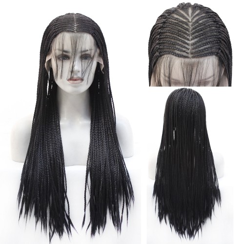 24" Black Three Dreadlocks Lace Front Synthetic Braided Wig BW371