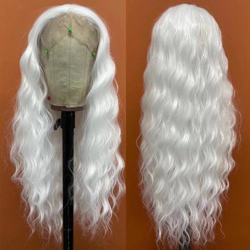 24" White Loose Curly Lace Front Synthetic Wig LF480