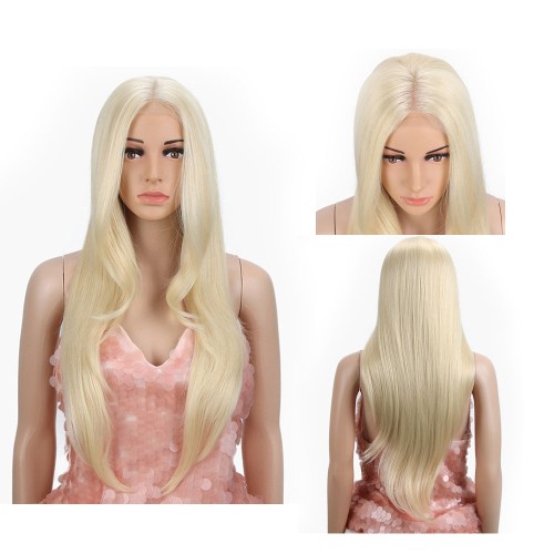 Platinum Blonde Long Straight Lace Front Synthetic Hair Wigs LF182