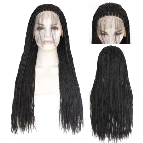24" Black Triple Braid Lace Front Synthetic Braided Wig BW383