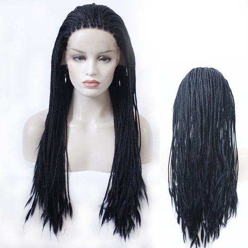 26" Black Long Braids Lace Front Synthetic Braided Wig BW391