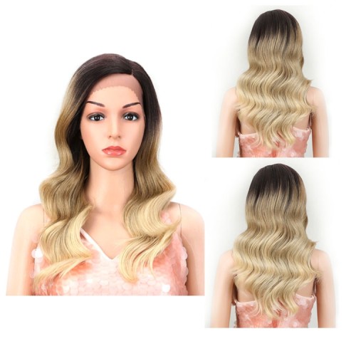 Blonde With Dark Roots Mid-Length Wavy Lace Front Synthetic Wig LF203