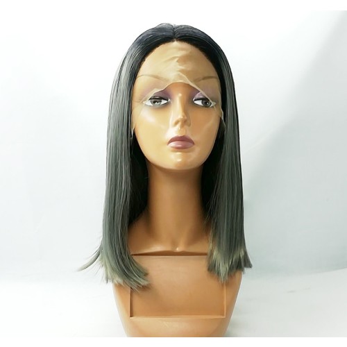Black Grey Bob Straight Lace Front Synthetic Wig LF470
