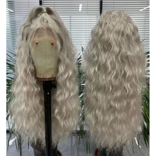 Granny Grey Corn Scalding Long Curly Lace Front Synthetic Wig LF485