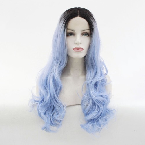 Light Blue With Dark Roots Body Wavy Lace Front Synthetic Wig LF508