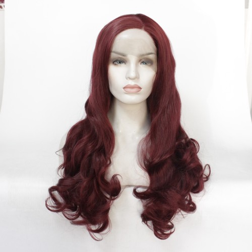 Wine Red Body Wavy Lace Front Synthetic Wigs LF518