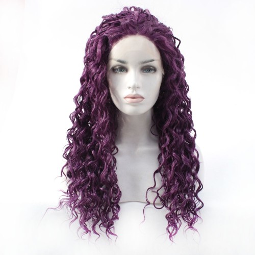 Dark Purple Kinky Curly Lace Front Synthetic Wigs LF543