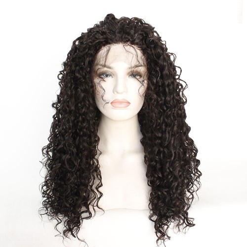 24" Dark Brown Curly Lace Front Synthetic Wigs LF555