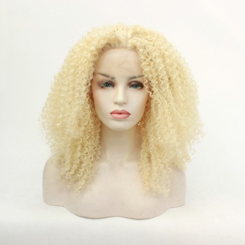 Kinky Curly Blonde Lace Front Synthetic Wigs LF565
