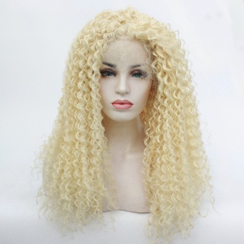 Fashion Blonde Kinky Curly Lace Front Synthetic Wigs LF570