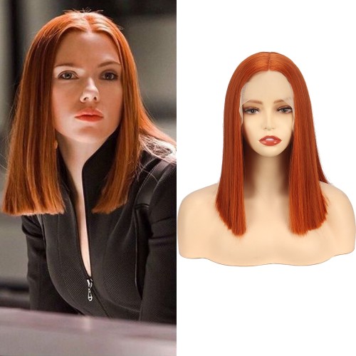 Orange Straight Bob T Part Lace Front Synthetic Wigs LF589