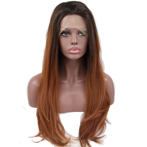 Gradient Brown Straight Lace Front Synthetic Wigs LF627