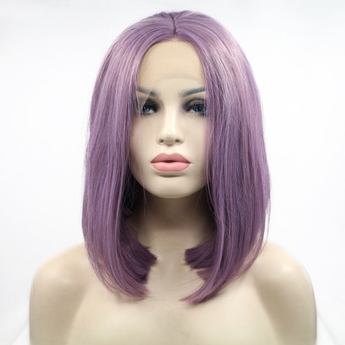 Two Tone Purple Straight Bob Lace Front Synthetic Wigs LF650