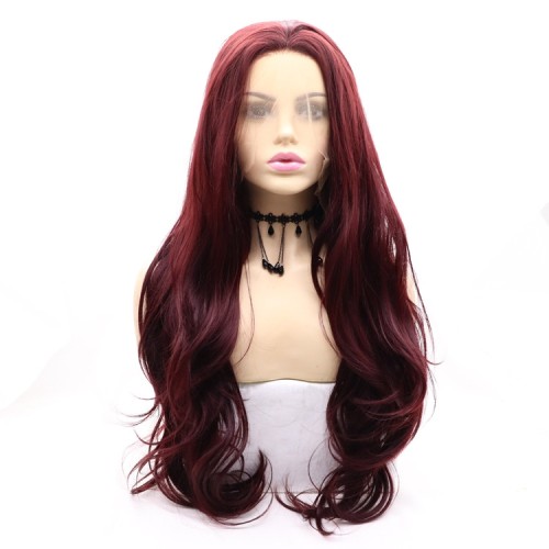 Burgundy Body Wavy Lace Front Synthetic Wigs LF662