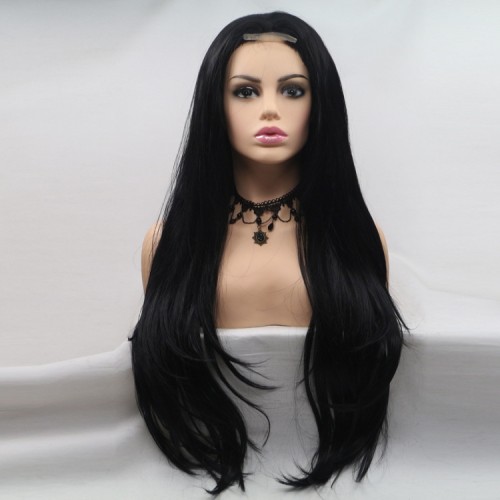 Hot Sale Black Long Wavy Small Lace Front Synthetic Wigs LF678