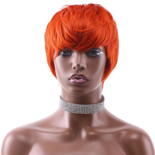 Orange Short Straight Human Hair Pixie Wigs NH1124