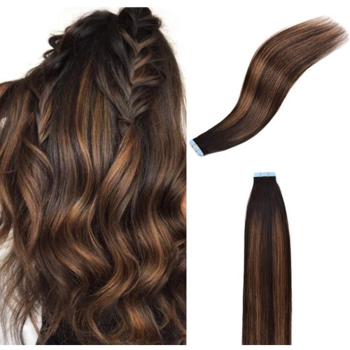 Black Mixed Brown Human Hair Tape In Hair Extensions PW1082
