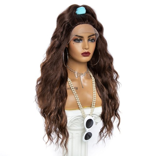 Two Tone Brown Long Wavy Lace Front Synthetic Wigs LF1282